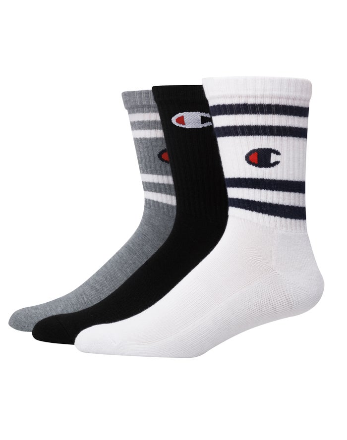 Calcetines Champion Hombre - Crew C Logo 3-Pairs ( Blancas/Negras/Gris ) 7148965-CX